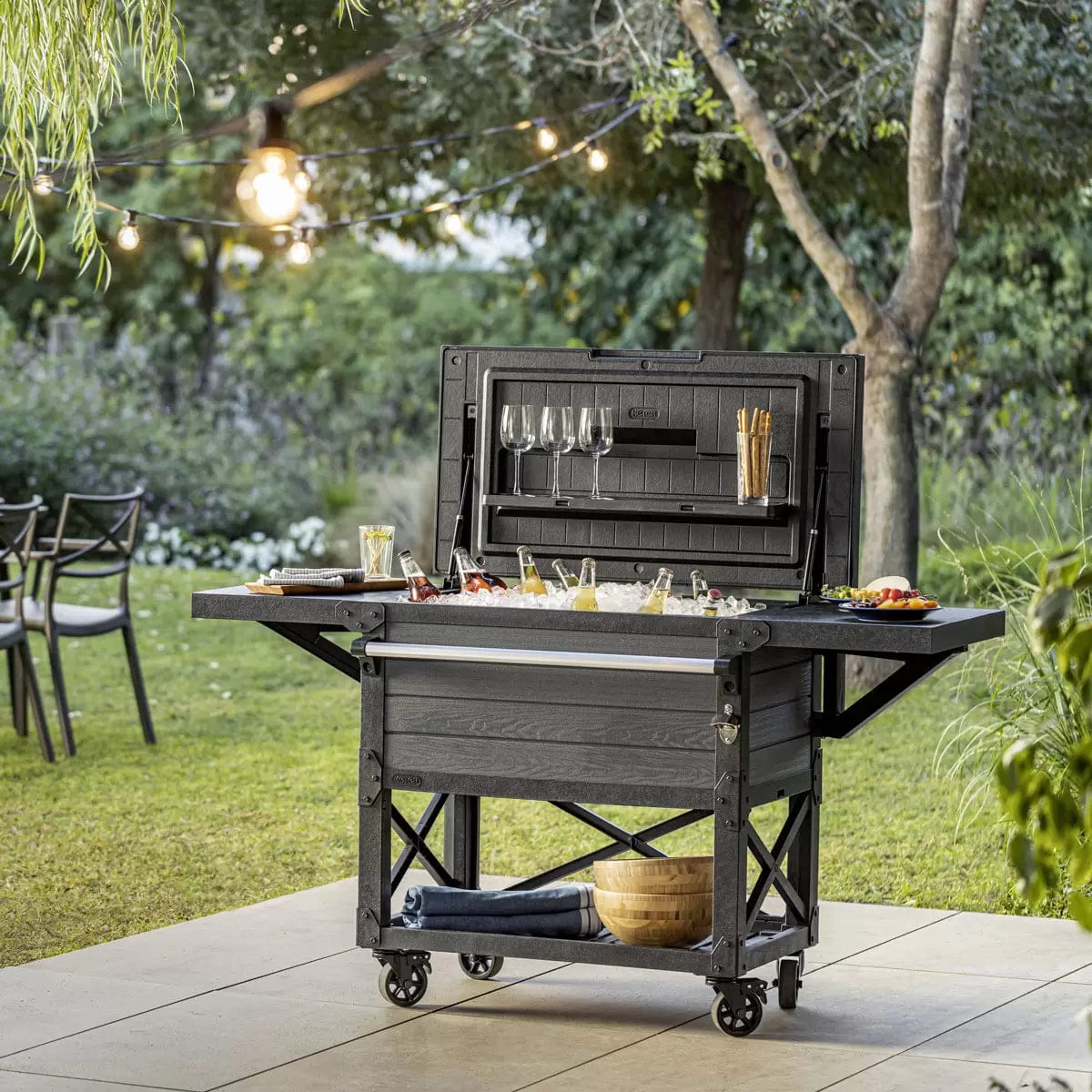 Keter 85 Litre Patio Cooler and Beverage Cart – Ashwood - Image 3