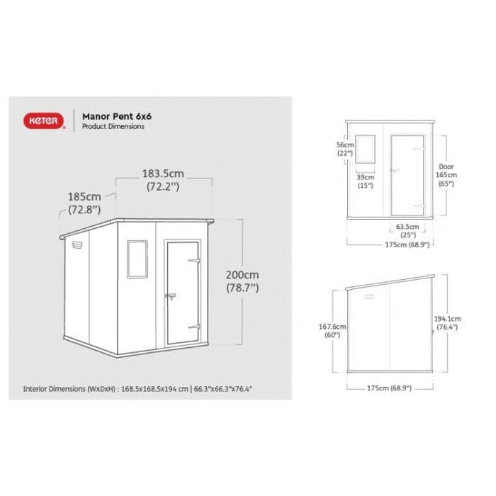 Keter 6′ x 6′ Manor Plastic Pent Garden Storage Shed – Grey - Image 10