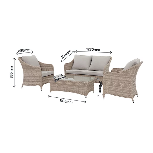 GoodHome Hamilton Cappuccino Rattan effect Metal 4 Seater Coffee set - Image 9