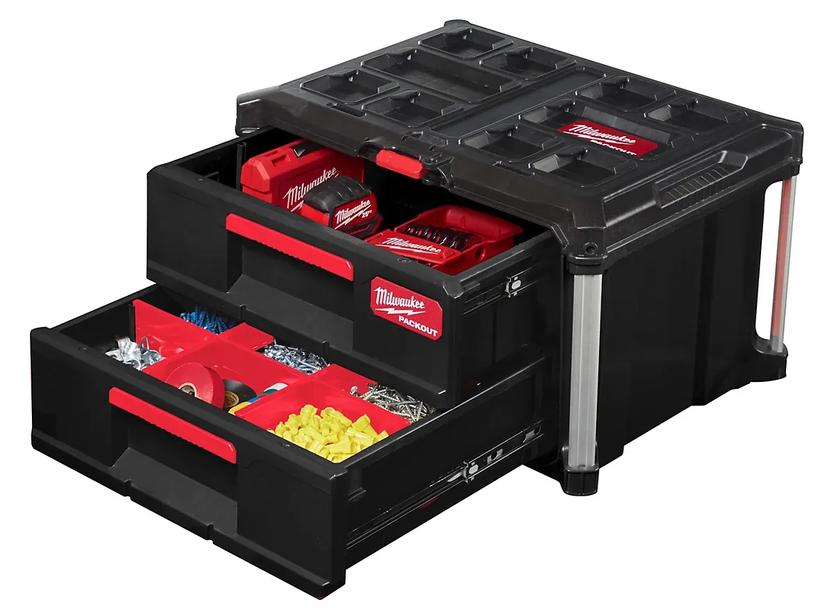 Milwaukee PACKOUT 2 Drawer Tool Box Organiser Stackable Tool Storage 4932472129 - Image 5