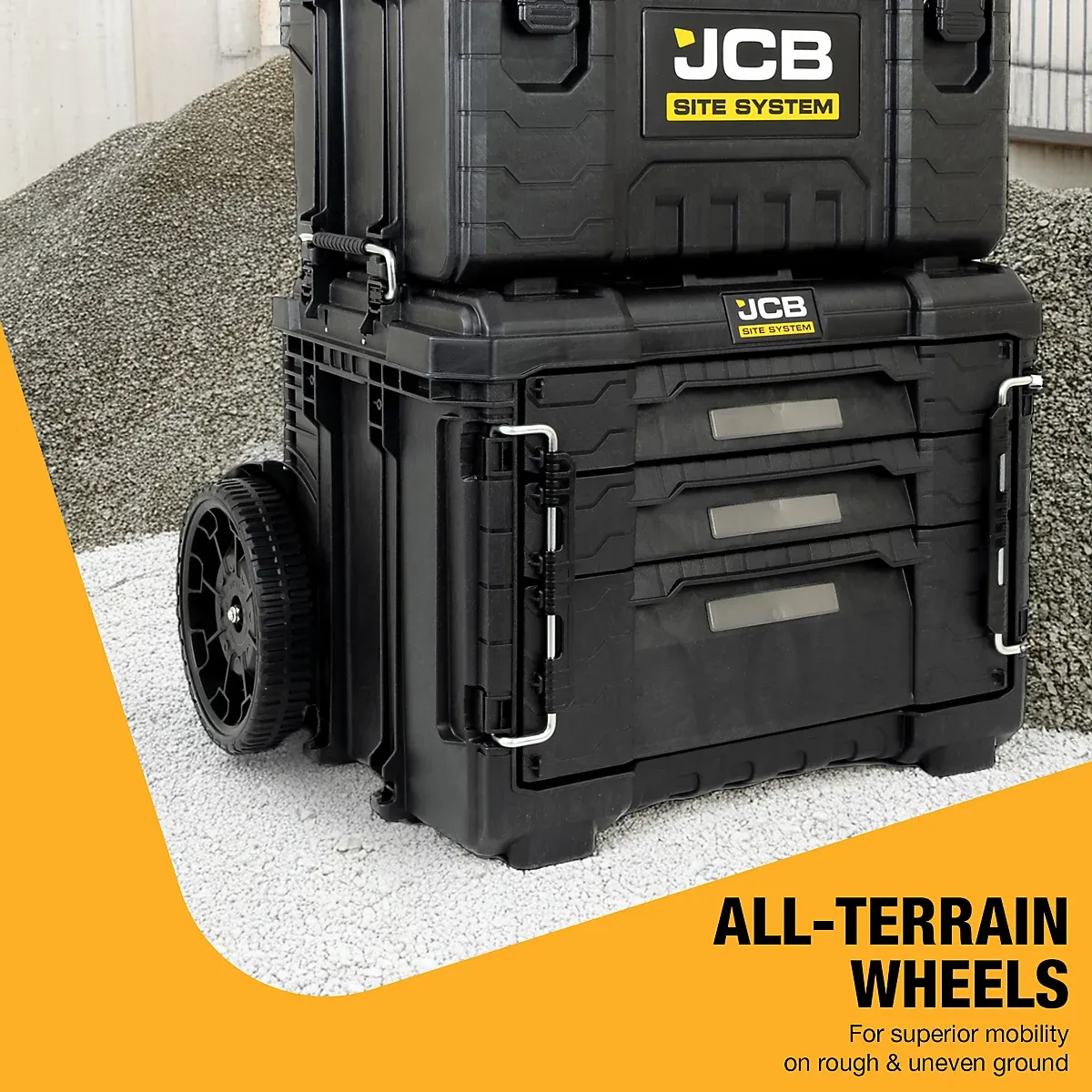 JCB Site System 5-Piece Tool Storage Set, Heavy-Duty Modular Toolboxes & Cart - Image 2