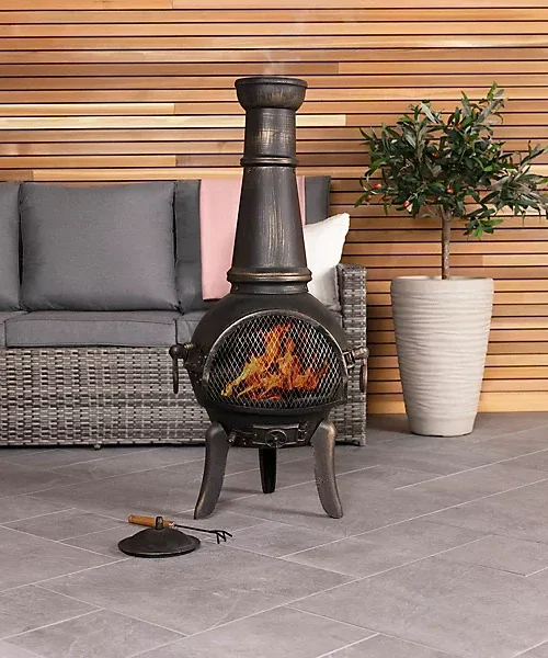 Bentley 120cm Extra-Large Open Bowl Mesh Cast Iron Patio Chiminea Heater Black